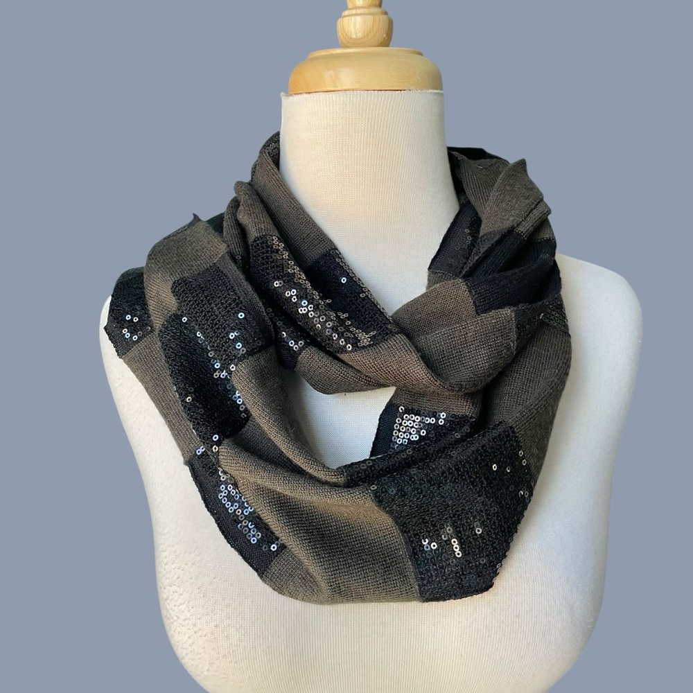 Alice + Olivia Wool Blend Striped Sequin Infinity Scarf Black & Green